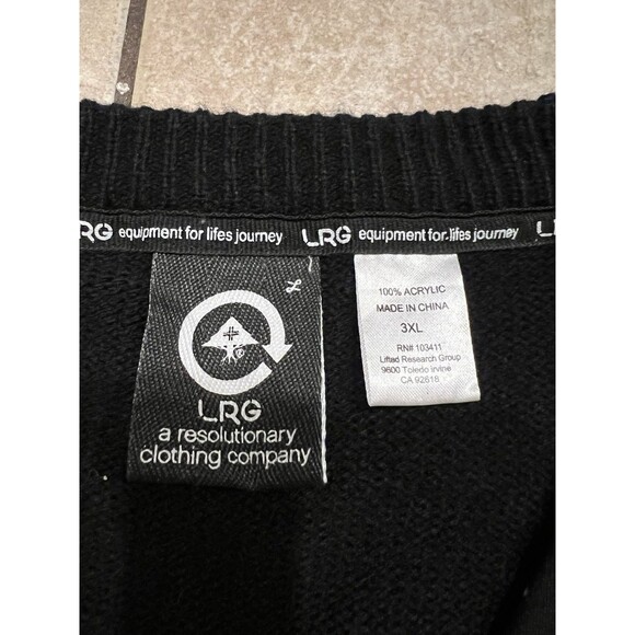 LRG Sweater Mens XXXL Black V Neck The Natural 1947 Letterman Pullover Acrylic - Picture 2 of 8